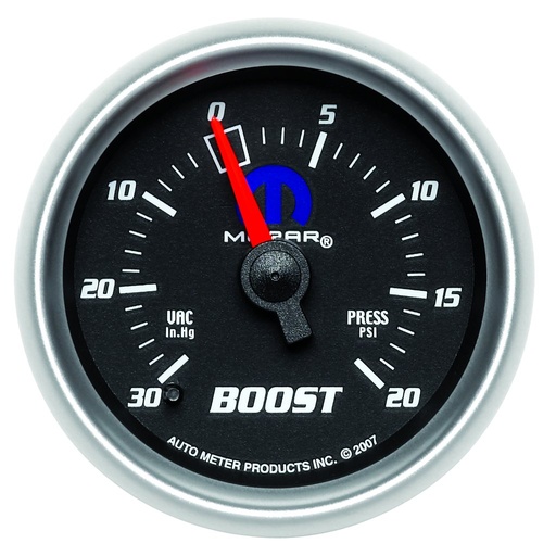 [ATM-880012] AutoMeter 2-1/16" BOOST/VACUUM, 30 IN HG/20 PSI, MECHANICAL, BLACK, MOPAR