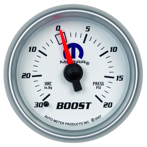 [ATM-880026] AutoMeter 2-1/16" BOOST/VACUUM, 30 IN HG/20 PSI, MECHANICAL, WHITE, MOPAR