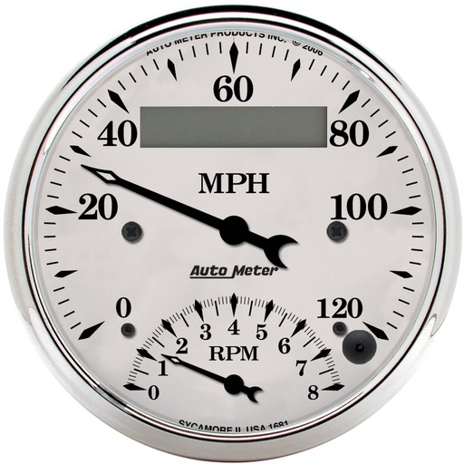 [ATM-1681] AutoMeter 3-3/8" tachometer/SPEEDOMETER COMBO, 8K RPM/120 MPH, ELECTRIC, OLD-TYME WHITE