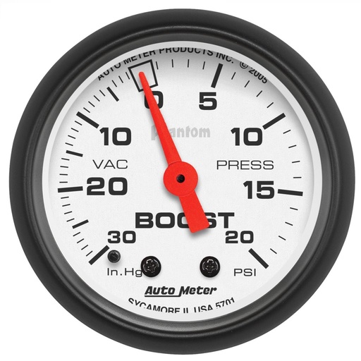 [ATM-5701] AutoMeter 2-1/16" BOOST/VACUUM, 30 IN HG/20 PSI, MECHANICAL, PHANTOM