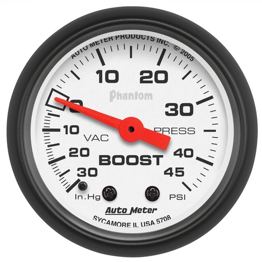[ATM-5708] AutoMeter 2-1/16" BOOST/VACUUM, 30 IN HG/45 PSI, MECHANICAL, PHANTOM
