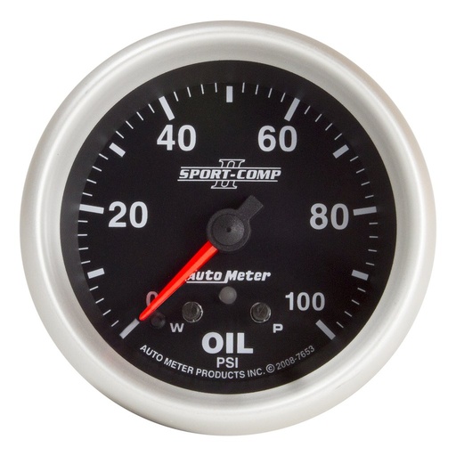 [ATM-7653] AutoMeter 2-5/8" OIL PRESSURE, W/ PEAK & WARN, 0-100 PSI, STEPPER MOTOR, SPORT-COMP II