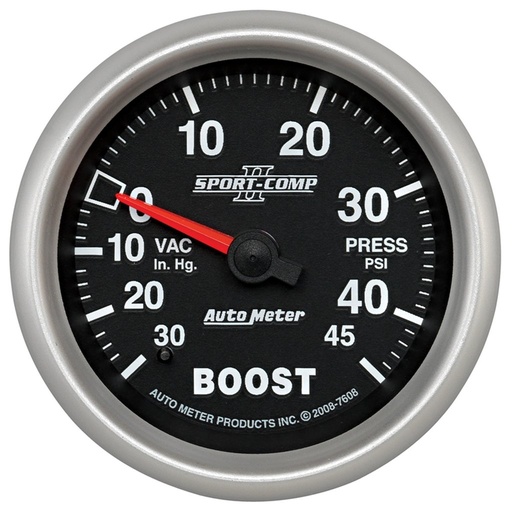 [ATM-7608] AutoMeter 2-5/8" BOOST/VACUUM, 30 IN HG/45 PSI, MECHANICAL, SPORT-COMP II