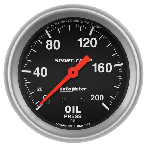 [ATM-3422] AutoMeter 2-5/8" OIL PRESSURE, 0-200 PSI, MECHANICAL, SPORT-COMP