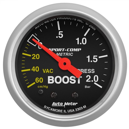 [ATM-3303-M] AutoMeter 2-1/16" BOOST/VACUUM, 60 CM HG-2.0 BAR, MECHANICAL, SPORT-COMP