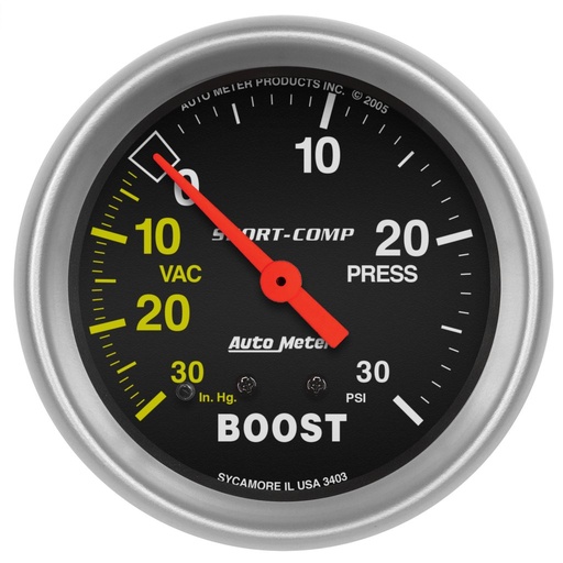 [ATM-3403] AutoMeter 2-5/8" BOOST/VACUUM, 30 IN HG/30 PSI, MECHANICAL, SPORT-COMP