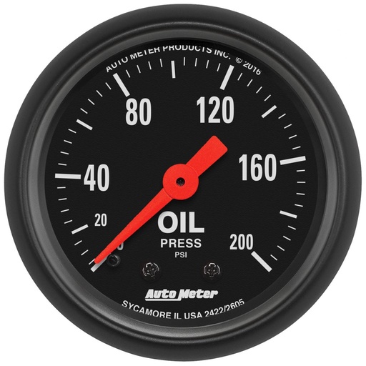 [ATM-2605] AutoMeter 2-1/16" OIL PRESSURE, 0-200 PSI, MECHANICAL, Z-SERIES