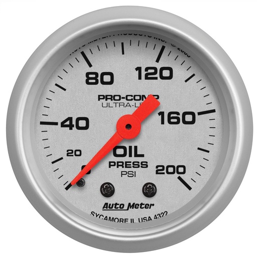 [ATM-4322] AutoMeter 2-1/16" OIL PRESSURE, 0-200 PSI, MECHANICAL, ULTRA-LITE