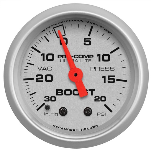 [ATM-4301] AutoMeter 2-1/16" BOOST/VACUUM, 30 IN HG/20 PSI, MECHANICAL, ULTRA-LITE