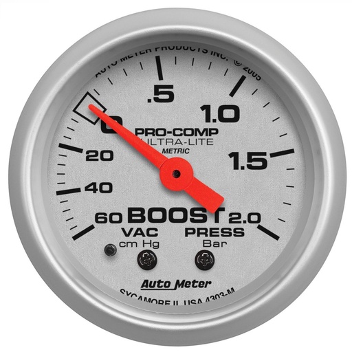 [ATM-4303-M] AutoMeter 2-1/16" BOOST/VACUUM, 60 CM/HG-2.0 BAR, MECHANICAL, ULTRA-LITE