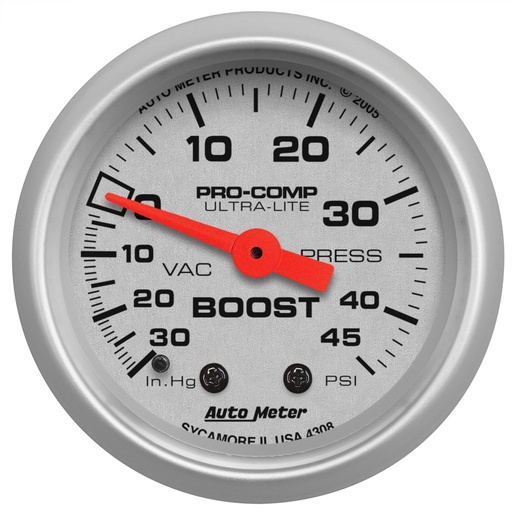 [ATM-4308] AutoMeter 2-1/16" BOOST/VACUUM, 30 IN HG/45 PSI, MECHANICAL, ULTRA-LITE