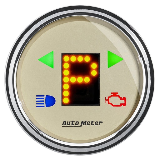 [ATM-1860] AutoMeter 2-1/16" PRNDL, P,R,N,D,L,OD,O,5,4,3,2,1, BEIGE/CHROME