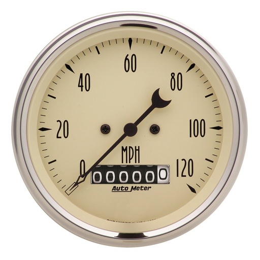 [ATM-1879] AutoMeter 3-3/8" SPEEDOMETER, 0-120 MPH, ELECTRIC W/ BARREL ODO, ANTIQUE BEIGE