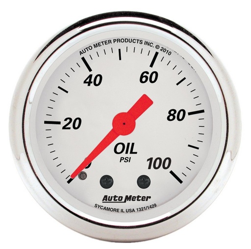 [ATM-1321] AutoMeter 2-1/16" OIL PRESSURE, 0-100 PSI, MECHANICAL, ARCTIC WHITE