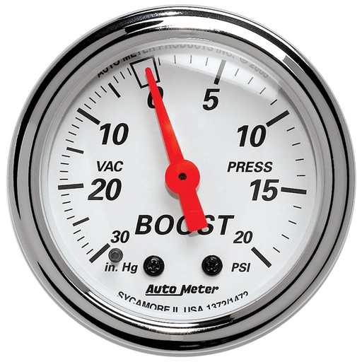 [ATM-1372] AutoMeter 2-1/16" BOOST/VACUUM, 30 IN. HG/ 20 PSI, MECHANICAL, ARCTIC WHITE