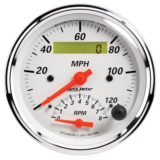 [ATM-1381] AutoMeter 3-3/8" tachometer/SPEEDOMETER COMBO, 8K RPM/120 MPH, ELECTRIC, ARCTIC WHITE