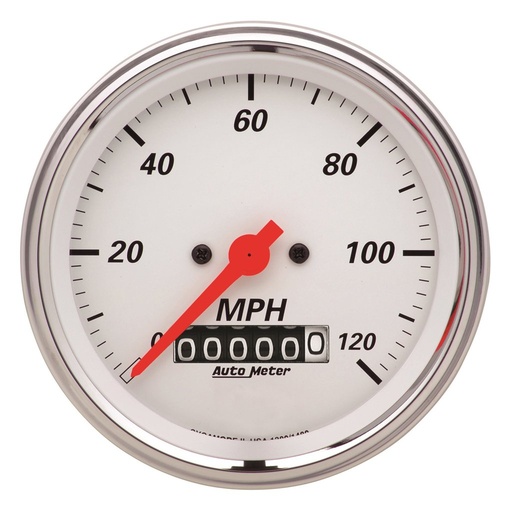 [ATM-1379] AutoMeter 3-3/8" SPEEDOMETER, 0-120 MPH, ELECTRIC W/ BARREL ODO, ARCTIC WHITE