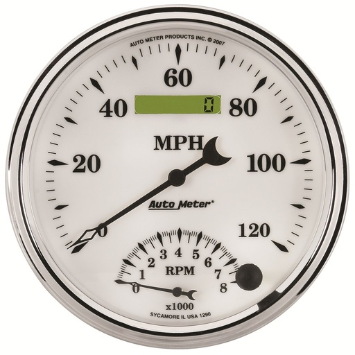 [ATM-1290] AutoMeter 5" tachometer/SPEEDOMETER COMBO, 8K RPM/120 MPH, ELECTRIC, OLD-TYME WHITE II