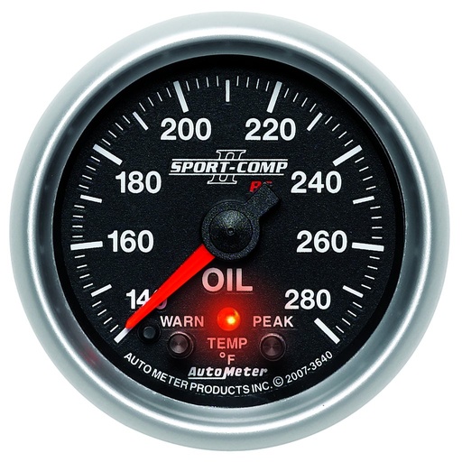 [ATM-3640] AutoMeter 2-1/16" OIL TEMPERATURE, W/ PEAK & WARN, 140-280 °F, STEPPER MOTOR, SPORT-COMP II