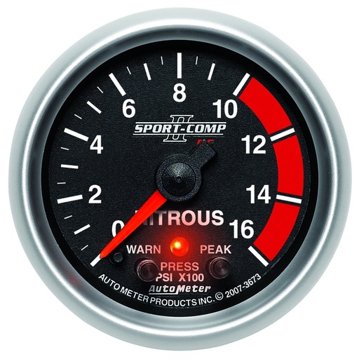 [ATM-3673] AutoMeter 2-1/16" NITROUS PRESSURE, W/ PEAK & WARN, 0-1600 PSI, STEPPER MOTOR, SPORT-COMP II