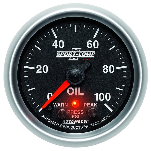 [ATM-3652] AutoMeter 2-1/16" OIL PRESSURE, W/ PEAK & WARN, 0-100 PSI, STEPPER MOTOR, SPORT-COMP II