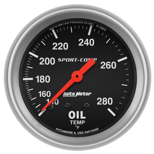 [ATM-3443] AutoMeter 2-5/8" OIL TEMPERATURE, 140-280 °F, 12 FT., MECHANICAL, SPORT-COMP