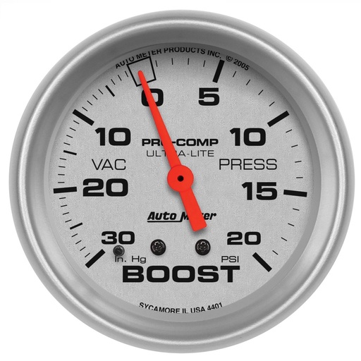 [ATM-4401] AutoMeter 2-5/8" BOOST/VACUUM, 30 IN HG/20 PSI, MECHANICAL, ULTRA-LITE