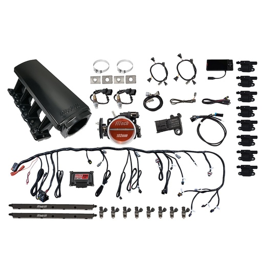 [FIF-79009] FITech Fuel Injection 79009: 79009 Ultimate LS 750 HP EFI System With Long Runner Cathedral Intake, Transmission Control & LS3 Coil Pack With LED Set