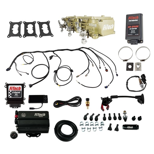 [FIF-93550] FITech Fuel Injection 93550: 93550 Go EFI 3x2 Tri Power 600 HP Classic Gold EFI System With Force Fuel Mini Delivery & Go Spark CDI Box Master Kit