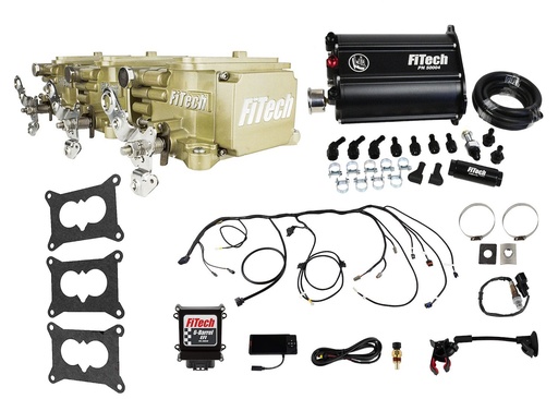 [FIF-35610] FITech Fuel Injection 35610: 35610 Go EFI 3x2 Tri Power 600 HP Classic Gold EFI System With Force Fuel Delivery Master Kit
