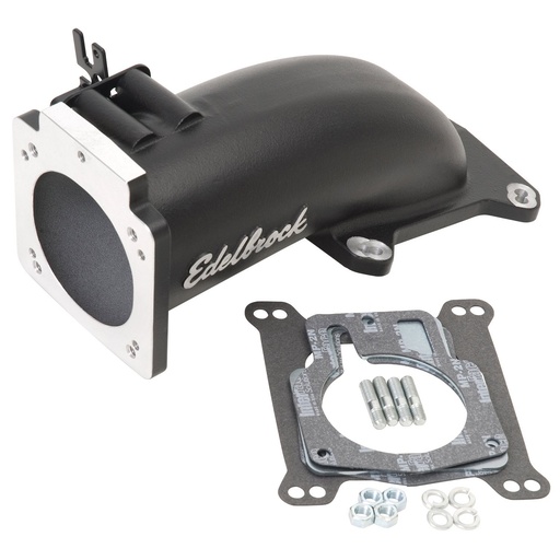 [EDL-38473] Edelbrock 38473: Ultra Low Profile Intake Elbow for 90mm Throttle Body to 4150 Square-bore Flange in Black Powder Coated Finish