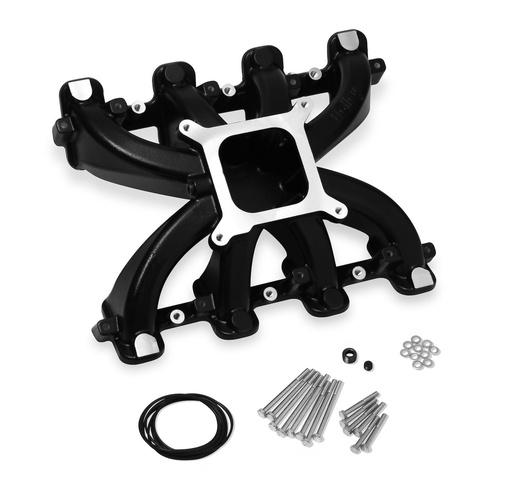 [HLY-300-132BK] Holley 300-132BK: 300-132BK Single Plane Mid-Rise Carbureted Intake Manifold GM LS1/LS2/LS6 Cathedral Port [Black Finish]