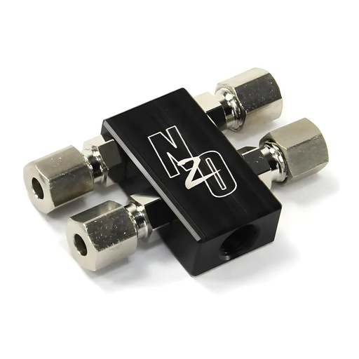 [NXO-00-01759] Nitrous Outlet 00-01759: 00-01759 Compact 1 In 4 Out Distribution Block w/Compression Fittings, 1/8 in. NPT Inlet, 5/16-24 in. Outlets