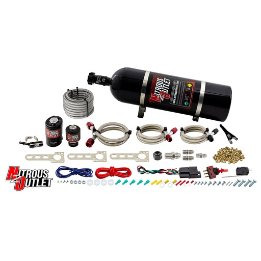 [NXO-00-10005-15] Nitrous Outlet 00-10005-15: 00-10005-15 GM EFI Single-Nozzle System, 2014-2020 GM, Gas/E85, 5-55psi, 35-200HP, 15lb Bottle