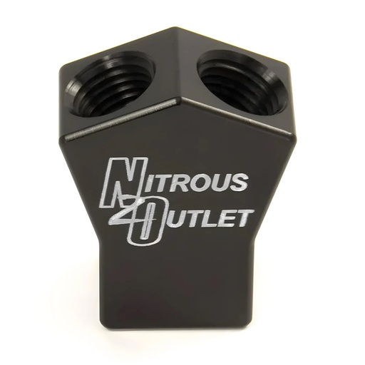 [NXO-00-01710] Nitrous Outlet 00-01710: 00-01710 1/4 in. NPT High Flow Y Distribution Block, 1 Female in/2 Female out