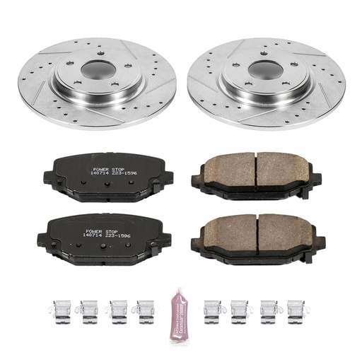 [PWR-K5961] Power Stop K5961: High Performance Brake Upgrade Kit Cross-Drilled and Slotted Rotors Z23 Evolution Sport High Carbon