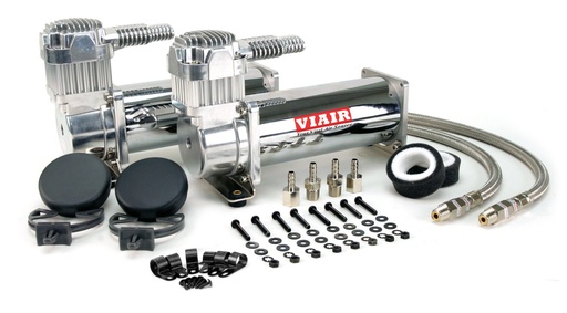 [VAR-44432] Viair 44432: 444C Dual Performance Air Compressor Value Pack Stainless Steel Braided Leader Hoses with Inline Check Valve