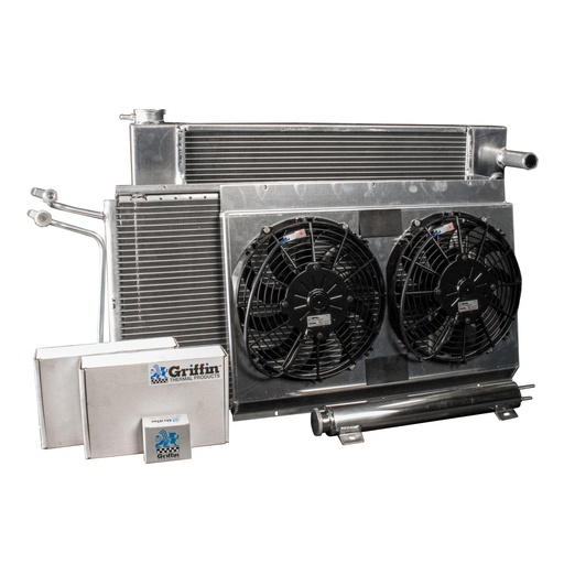 [GRI-CU-70201] Griffin Radiators CU-70201: PerformanceFit Radiator ComboUnit 1955-1957 Tri Five Chevy LS Swap with Transmission Cooler