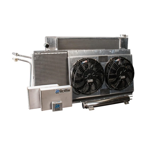 [GRI-CU-70250] Griffin Radiators CU-70250: PerformanceFit Radiator ComboUnit 1955-1957 Tri Five Chevy LT1/LT4 Swap with Transmission Cooler