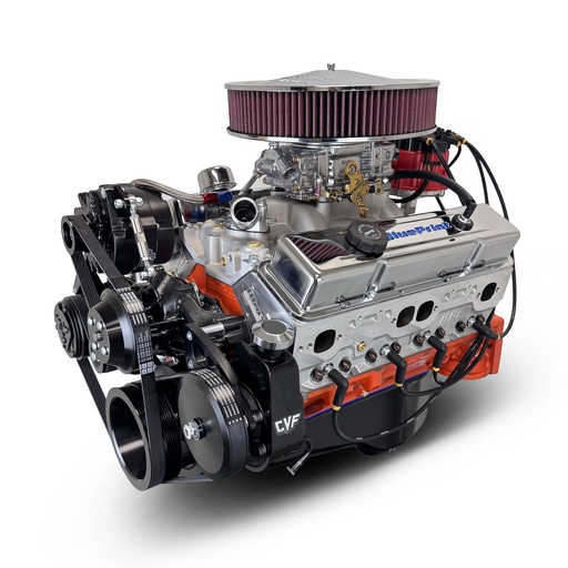 [MLL-BP4002CTC1DK] Blueprint Engines BP4002CTC1DK: BP4002CTC1DK GM Compatible Small Block Chevy 400 ci. Deluxe Dressed Carbureted Crate Engine w/Black Pulley Kit [500 HP]