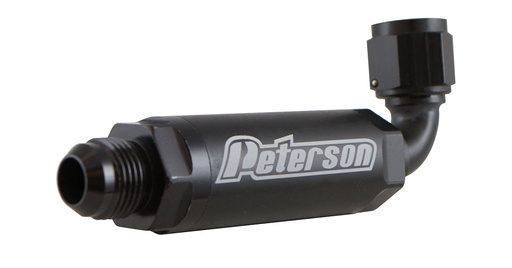 [PFF-09-0408] Peterson Fluid Systems 09-0408: Inline High Flow Scavenge Filter 90° -12AN Inlet and -12AN Outlet