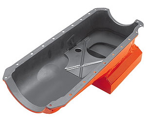 [TRD-9729] Trans Dapt 9729: Orange Powdercoated Street/Strip Oil Pan 1965-90 Big Block Chevy 396-454