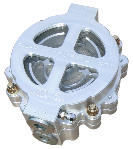 [BCN-101-115] Clear View Filtration 101-115: 101-115 6 in. Dry-Sump Filter, #16 Ports, 115 Micron Element, For Dry Sump System Running Up To 70 Weight Oil, Bracket Included