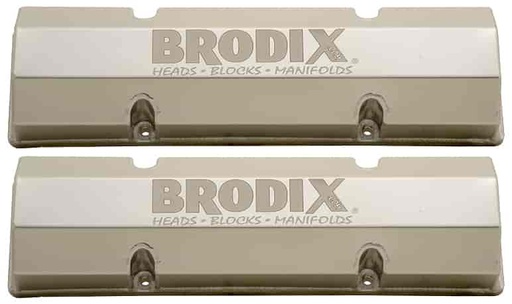 [BRO-VC101] Brodix VC101: Sheet Metal Valve Covers Small Block Chevy - Natural Finish with Laser-Etched Brodix Logo