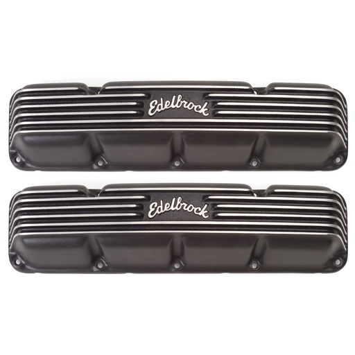 [EDL-41993] Edelbrock 41993: Classic Finned Valve Covers for 1967-1991 AMC/Jeep 290-401 V8 with Black Powder Coated Finish