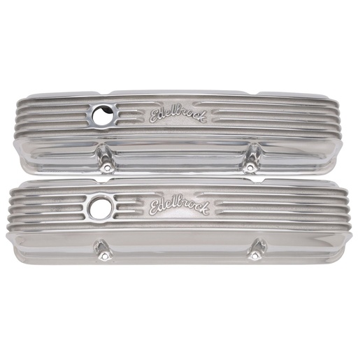 [EDL-4144] Edelbrock 4144: Classic Finned Valve Covers for 1959-1986 Small Block Chevy 262-400 with Polished Finish