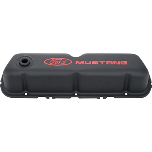[FMS-302-101] Ford Performance 302-101: Stamped Steel Tall Valve Covers for Small Block Ford 289-302-351W in Black Crinkle Finish with Red Ford Mustang Emblem