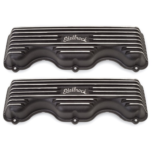 [EDL-41403] Edelbrock 41403: Classic Finned Valve Covers for Chevy W-Series 348/409 with Black Powder Coated Finish