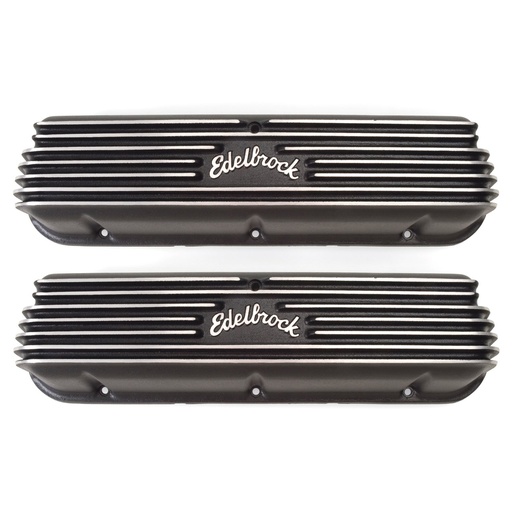 [EDL-41603] Edelbrock 41603: Classic Finned Valve Covers 1962-1995 Small Block Ford 221-351W with Black Powder Coated Finish
