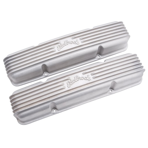 [EDL-41459] Edelbrock 41459: Classic Finned Valve Covers for 1959-1986 Small Block Chevy 262-400 with Satin Finish